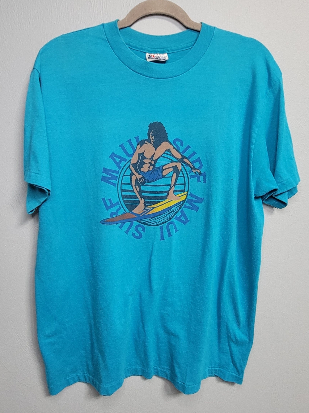 Late 80s/Early 90s Turquoise Surf Maui Vintage Single Stitch T-Shirt - Size XL